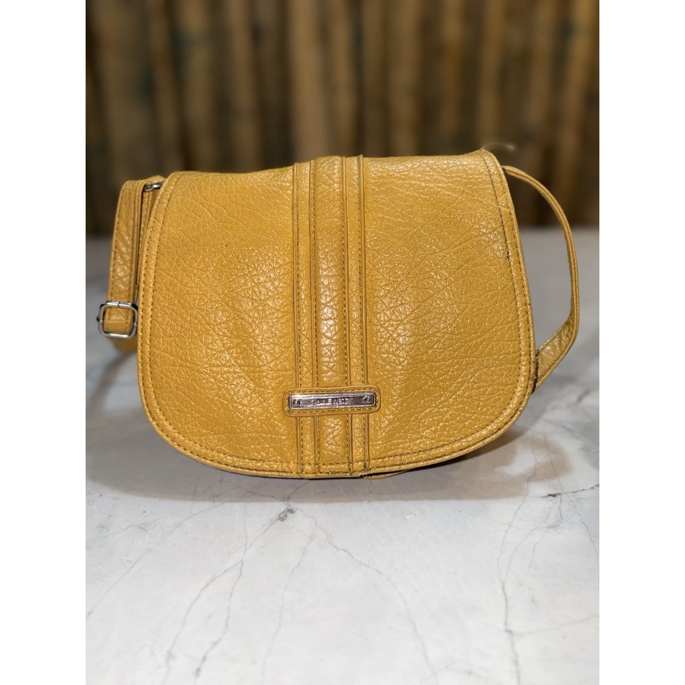 Nine West Yellow Crossbody Bag Pebbled Faux Leather Adjustable Strap Purse